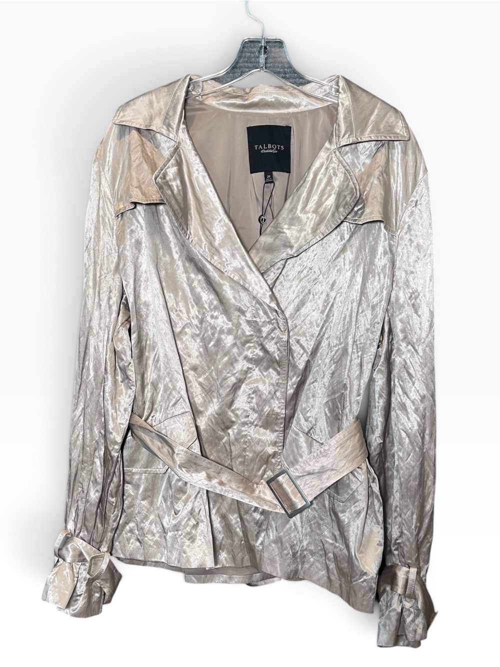 Talbots Metallic Trench Coat Jacket Plus Size 20 Champagne Belted Evening NWT